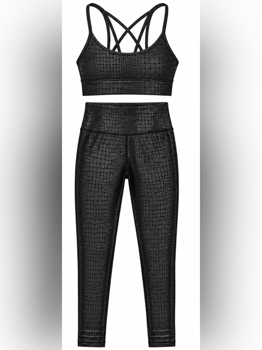Marika Black Croc Textured Leggings & Sports Bra Set – Size Medium